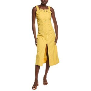 Gracia Womens  Side Gathered Front Slit Strap Midi Dress, Yellow